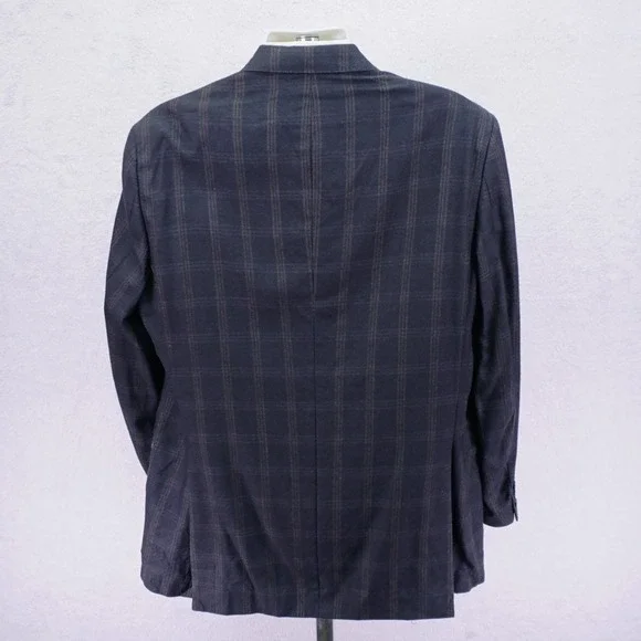 Hart Schaffner Marx Blue / Gray With Tan White Windowpane Wool Sport‎ Coat 42L